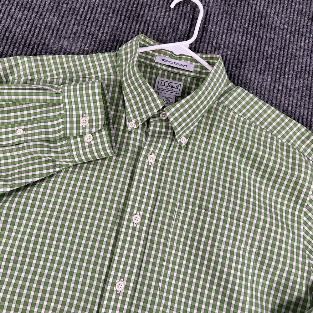 LL Bean Shirt Mens Large‎ Regular Green Check Long Sleeve Button Down Hiking